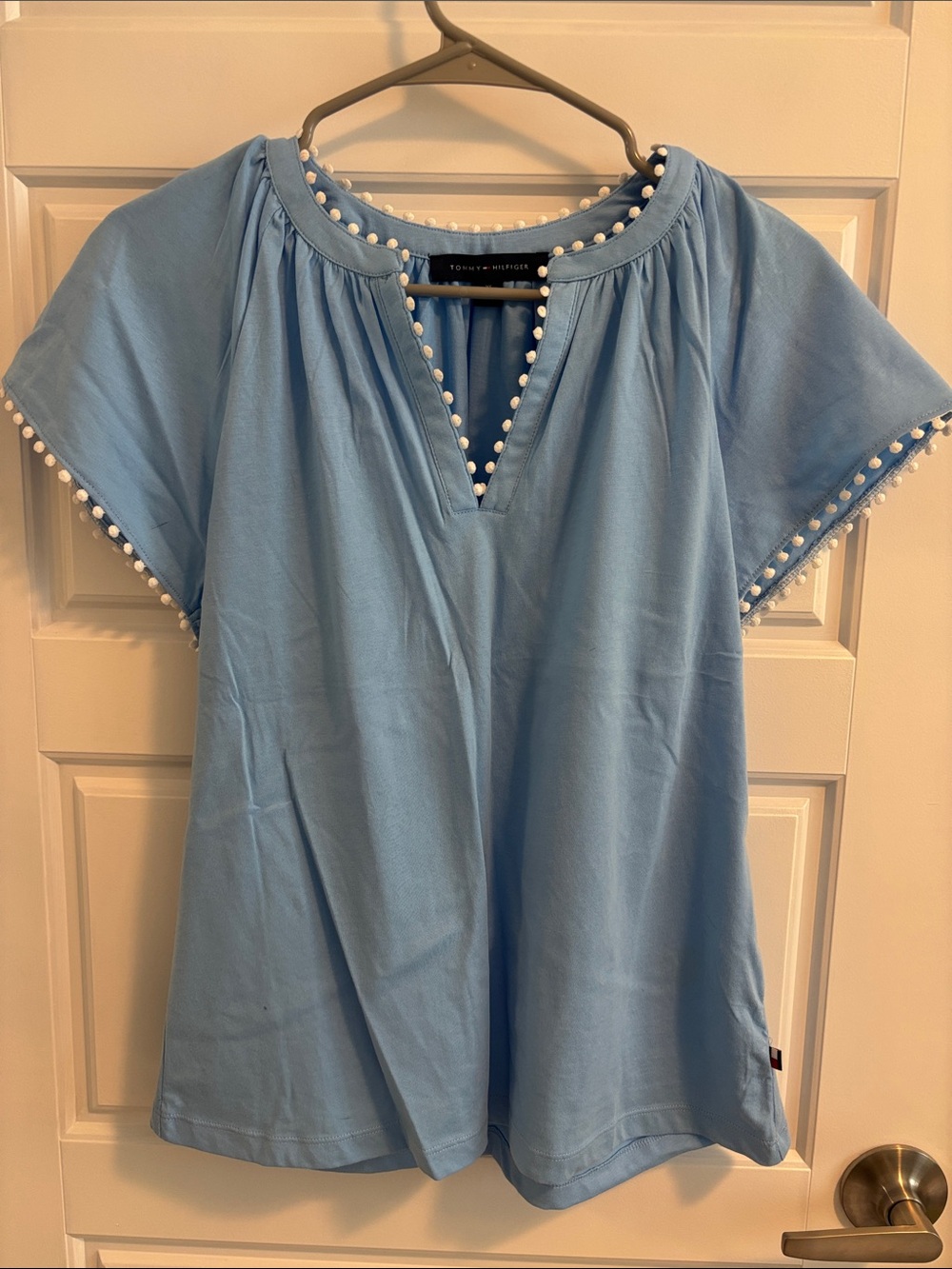 Tommy Hilfiger Sky Blue Pom-Pom Trim Short Sleeve Tunic